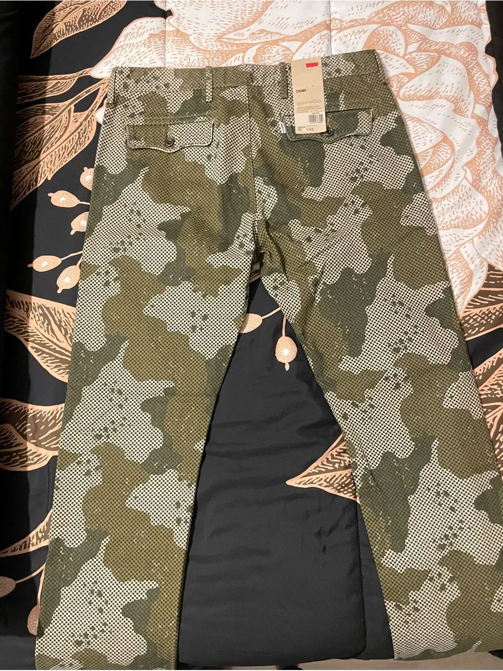 Levi's Olive and Beige Camouflage Check Chinos